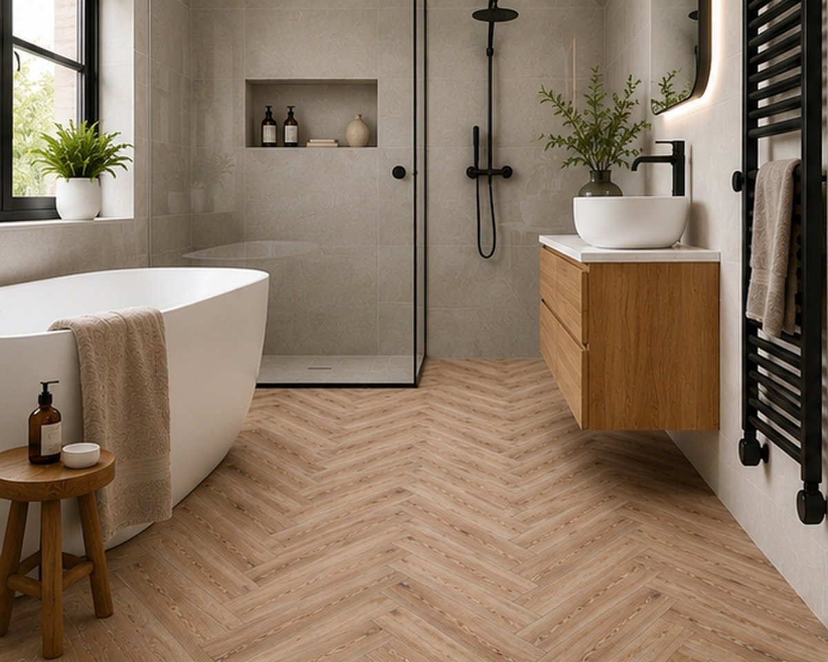Naked Oak Luxury Rigid Core Click Herringbone 5mm - Vivid Floors