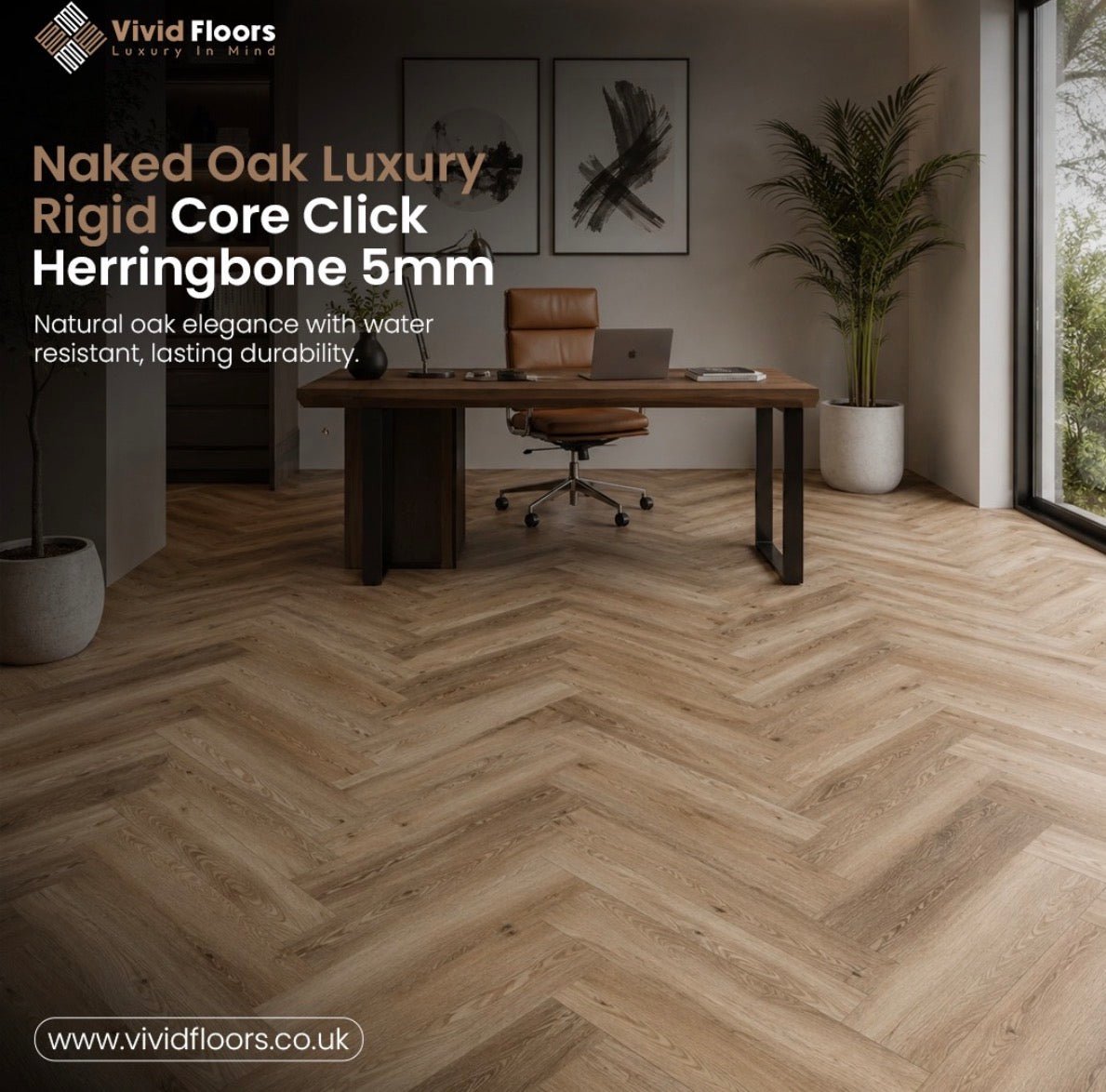 Naked Oak Luxury Rigid Core Click Herringbone 5mm - Vivid Floors