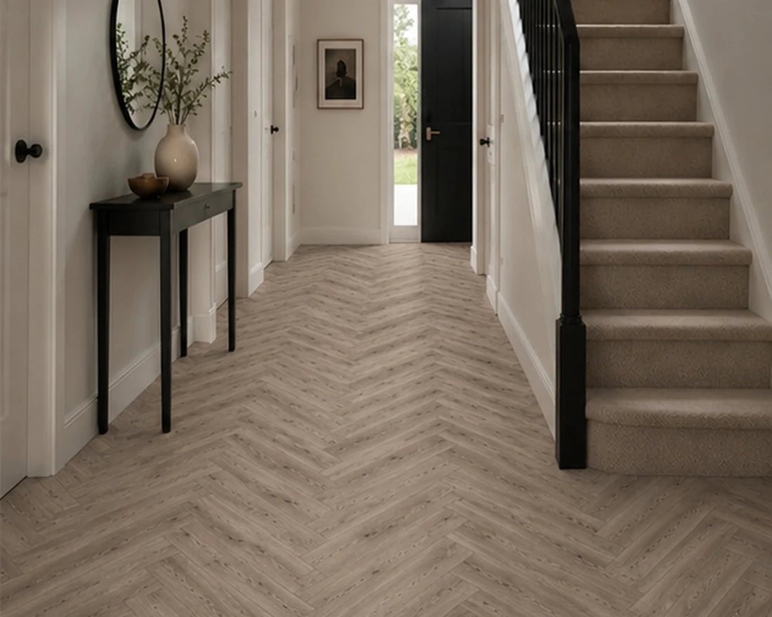 Pebble Oak Luxury Rigid Core Click Vinyl Herringbone 5mm - Vivid Floors