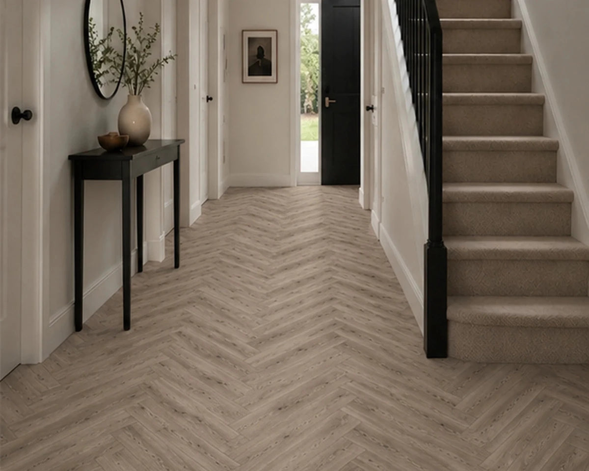 Pebble Oak Luxury Rigid Core Click Vinyl Herringbone 5mm - Vivid Floors