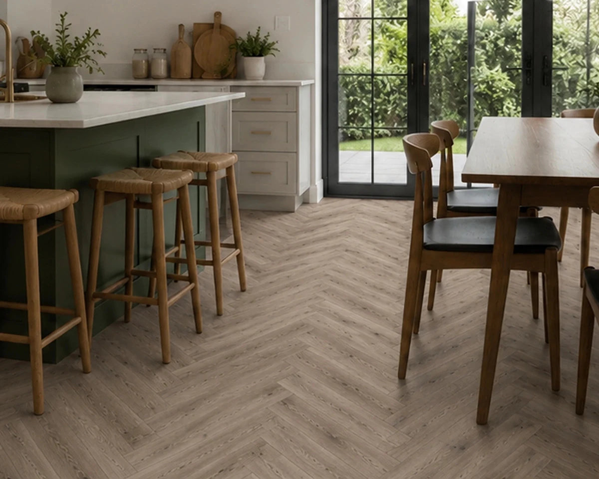 Pebble Oak Luxury Rigid Core Click Vinyl Herringbone 5mm - Vivid Floors